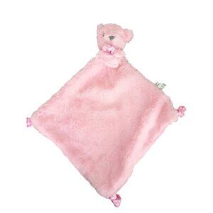 Pink Plush Bear Security‎ Blanket With Gingham Reverse & Knotted Corners